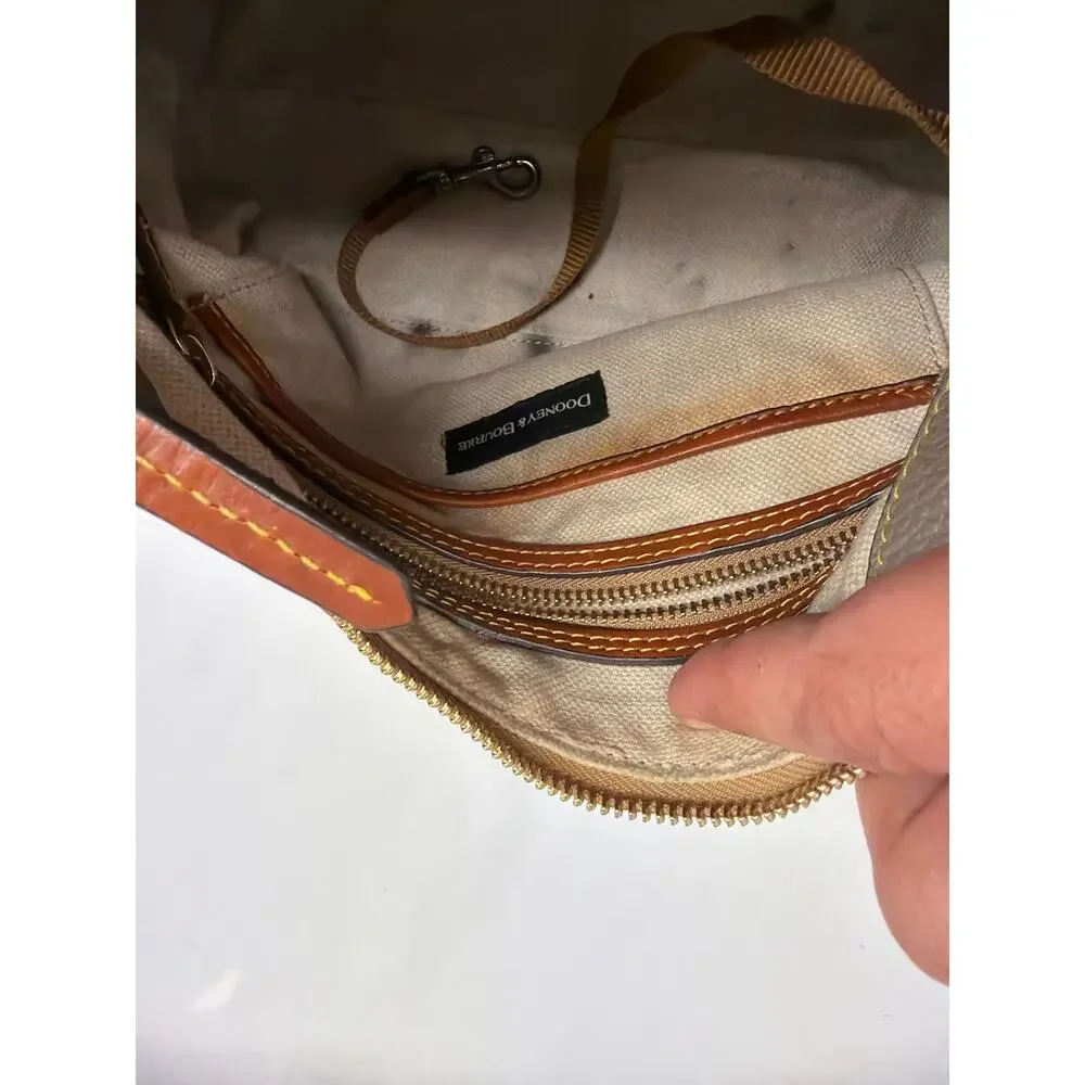 Dooney & Bourke Taupe Grey Nylon & Cognac Leather Hobo Crossbody Bag